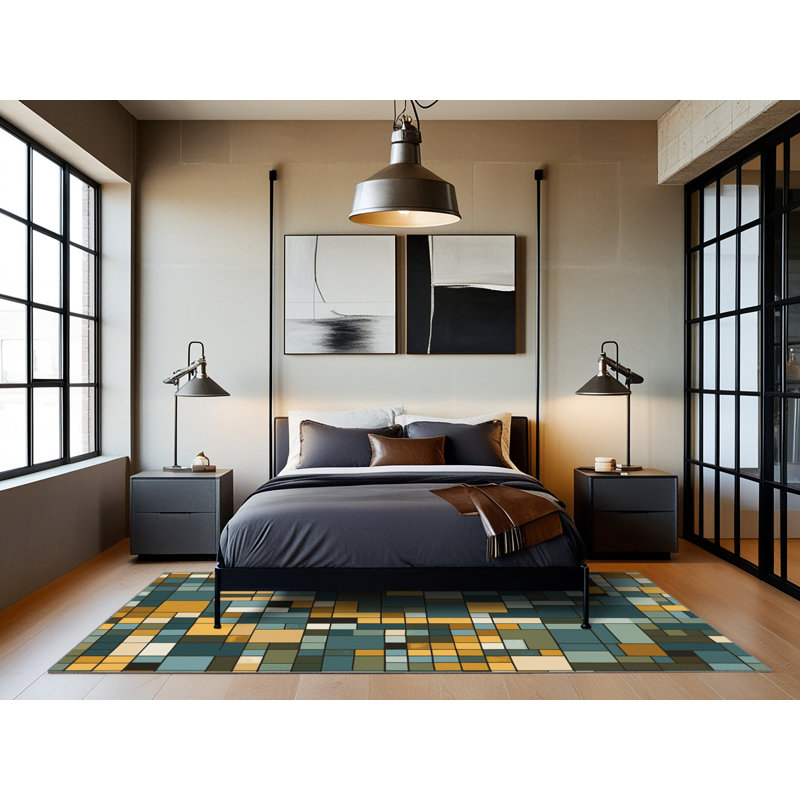 Colored Patchwork Rug, Square 5'