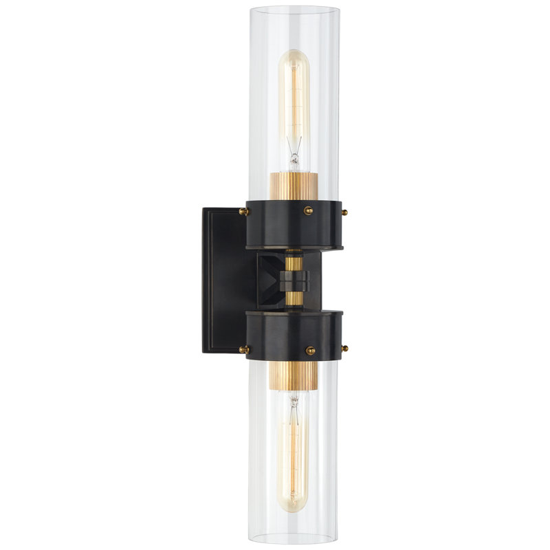 Thomas O'Brien Marais Large Double Bath Sconce, Hand-Rubbed Antique Brass, Clear