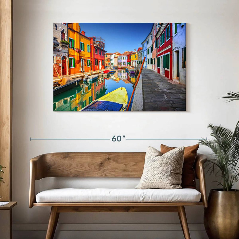 Bateaux Mehar et maisons à Burano, H 30 po x l 45 po