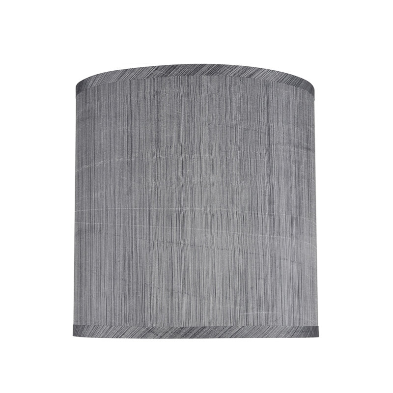 Gray and Black Striped Synthetic Fabric Drum Lamp Shade