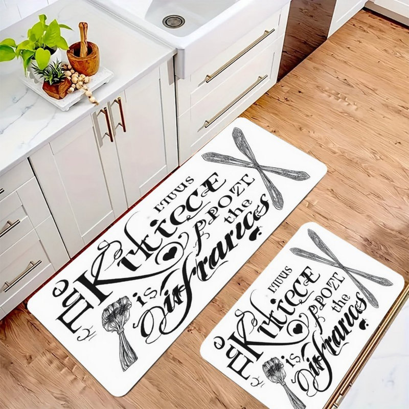 Ensemble de 2 tapis de cuisine noir et blanc pour cuisine
