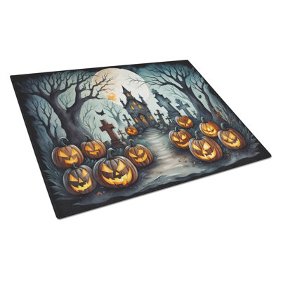 Graveyard Spooky Halloween Glass Cutting Board Large