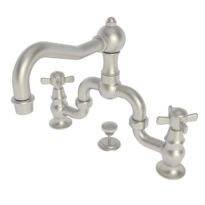Chesterfield Bathroom Bridge Faucet with Drain Assembly, Polished Chrome, Bridge