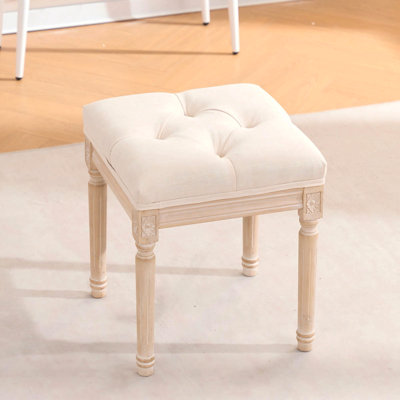 French Style Bench, Linen Fabric Entryway Bench, Upholstered Tufted End Of Bed Bench With Brushed Wood Legs