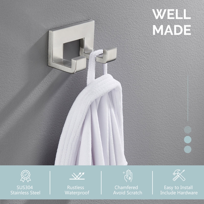 Double Wall Mounted Robe Hook, Brushed Nickel