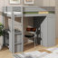 Lit mezzanine simple en bois rustique avec armoires encastrées, bureau à 2 tiroirs et unité de rangement-1172874250