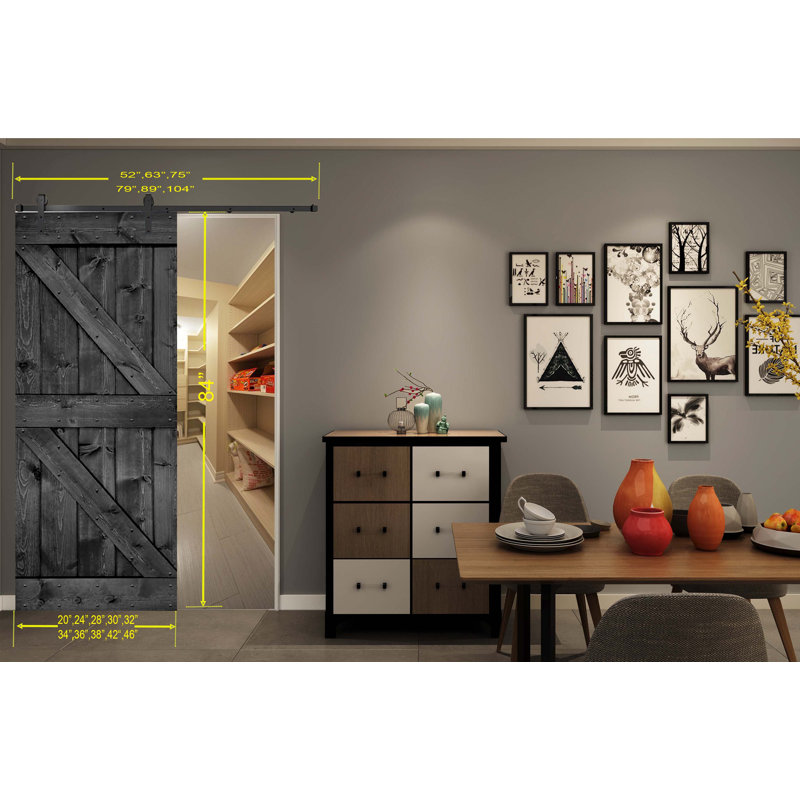 Porte de grange peinte 84 po 84 po, Gris carbone, 38 po x 84 po