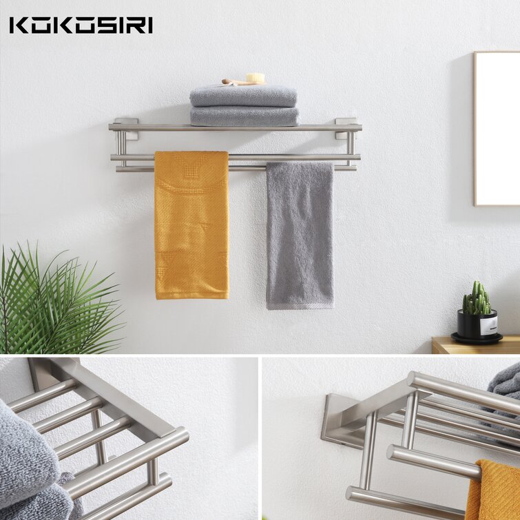 KOKOSIRI Towel Rack 24'' Bathroom Towel Shelves with Double Towel Bars  SUS304 Stainless Steel Wall Mounted Brushed Nickel B6003BR-L24 