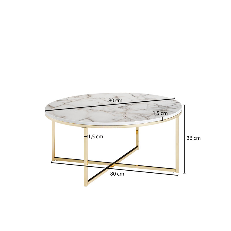 Oglesby Cross Legs Coffee Table, White/Gold, 36cm H x 80cm W x 80cm D