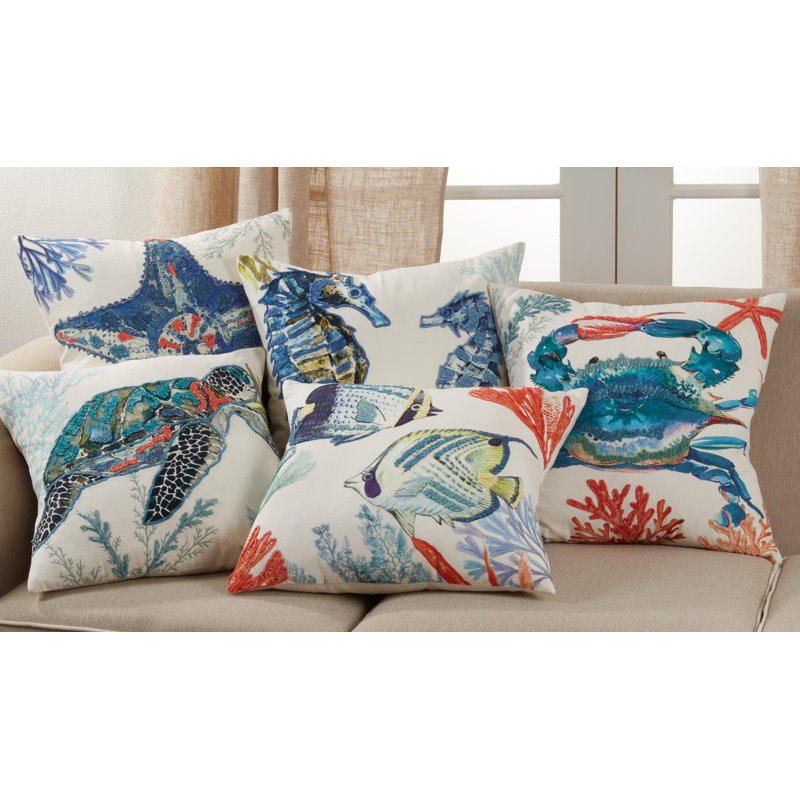 Tropical Fish Embroidered 20" Square Poly Filled Pillow