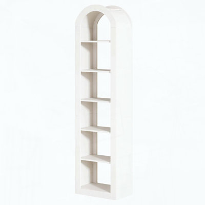 6-Tier Open Arched Bookshelf with Natural Finish