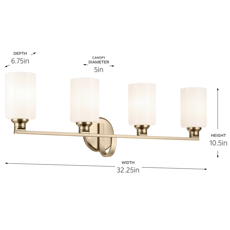 32.25" 4-Light Vanity Light with Fluted Glass, Bronze, Opal Etched