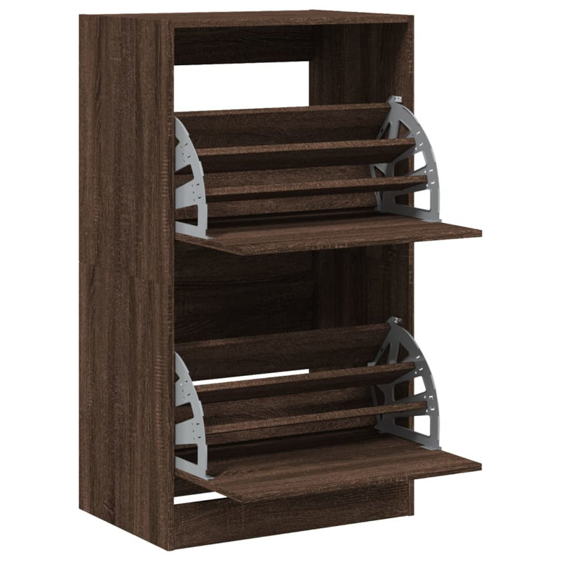 12 Pair Shoe Storage Cabinet, Brown Oak