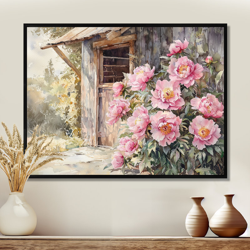 Dreylon Pivoines par le poulailler IV - pivoines, art mural, H 30 po x l 40 po, Noir, noir, noir, noir