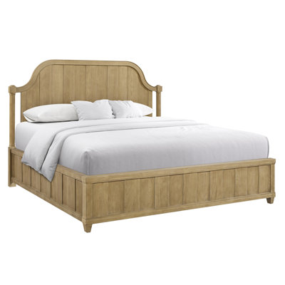 Queen - Size Panel Bed In Cashew Color, Made Of Veneers, Featuring An Elegant Arched Headboard With Molding, Solid Wood + Build, 88.9 Inches Deep, 68.11 Wide, 61.41 Tall, 183.76 Lb Crafted From