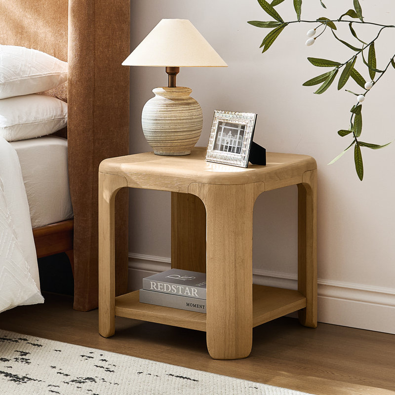 Waynesville Dimarco Modern 22" W Square Solid Wood End Table with Lower Storage Shelf, Natural
