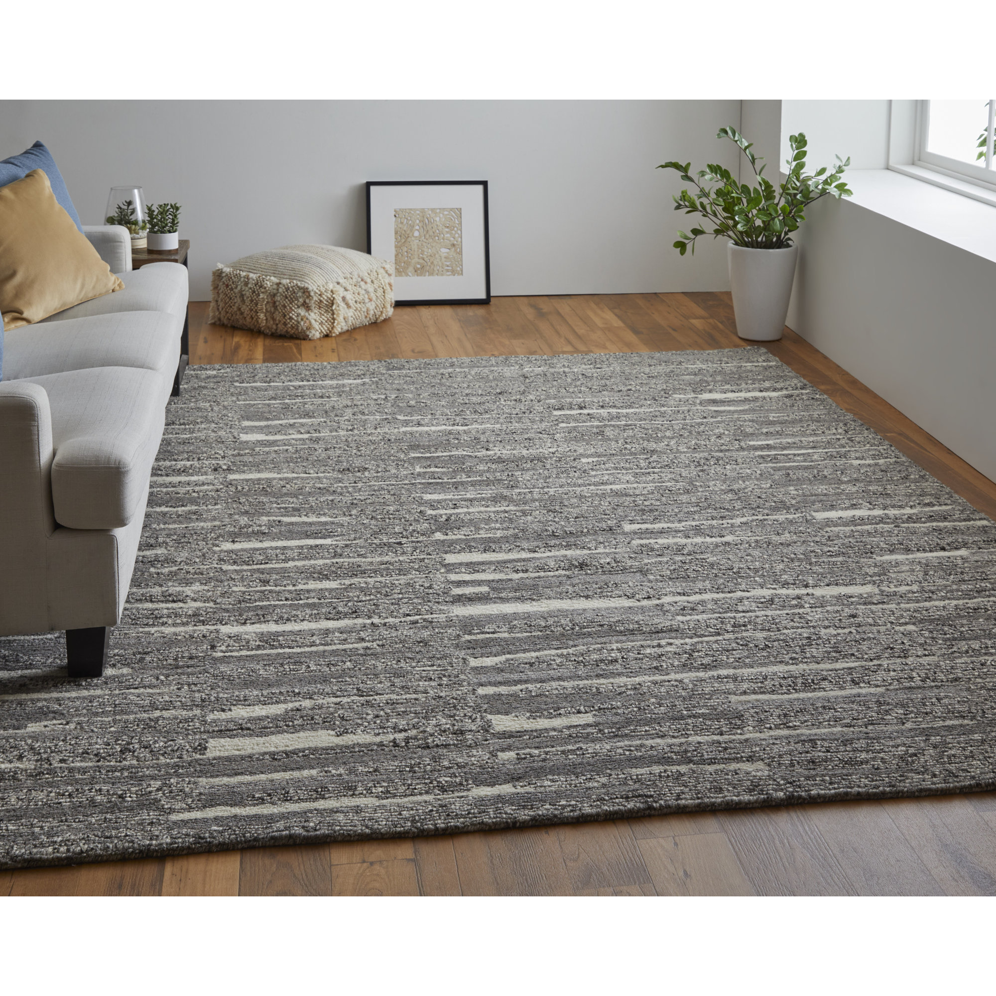Wool Gray/Taupe/Ivory Rug, Rectangle 5'6" x 8'6"