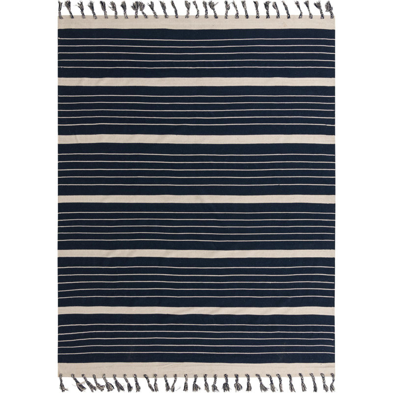 Tapis uni / rayé bleu marine Gwin, Rectangle 9 pi x 12 pi