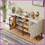 Table basse moderne blanche avec rangement pour le salon / salle à manger, panneau de particules facile à nettoyer, 3 tiroirs et amp; 2 armoires