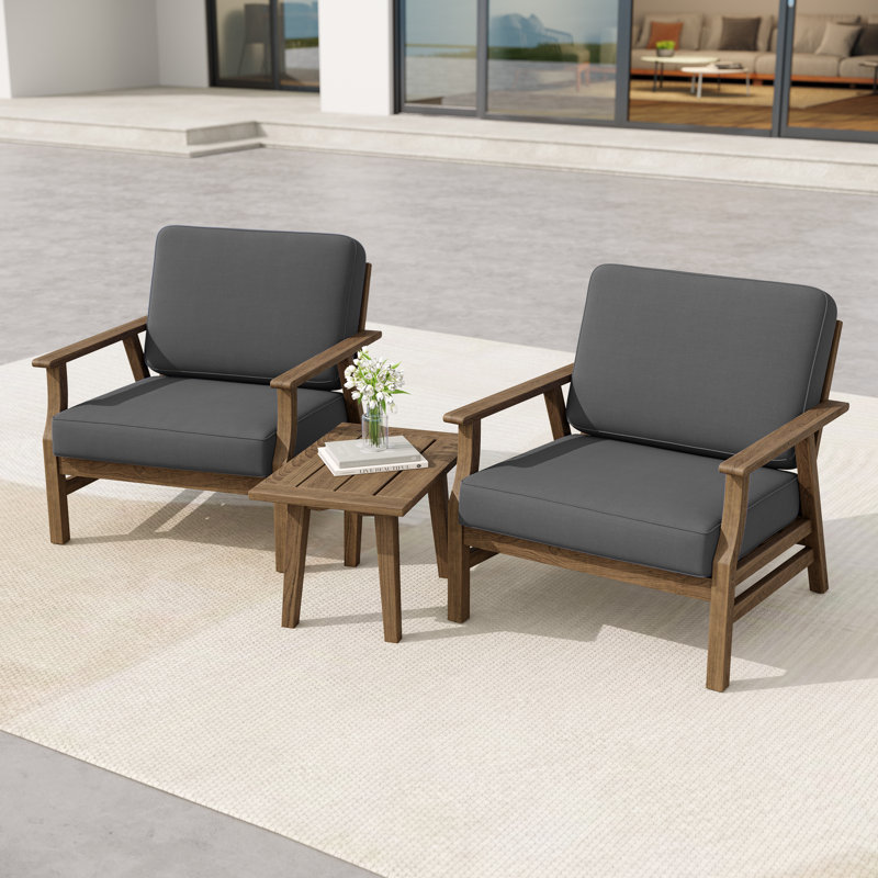 Ensemble de chaises d'extérieur avec coussins et table d'appoint Bevelyn, Gris foncé