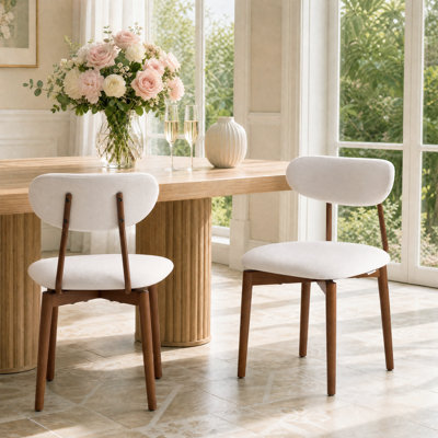Modern 2-Piece Curved Back Upholstered Dining Chair Set with Solid Wood Frame