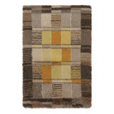 Vintage Swedish Rya Rug, Scandinavian Geometric Patterns In Brown - Rug & Kilim