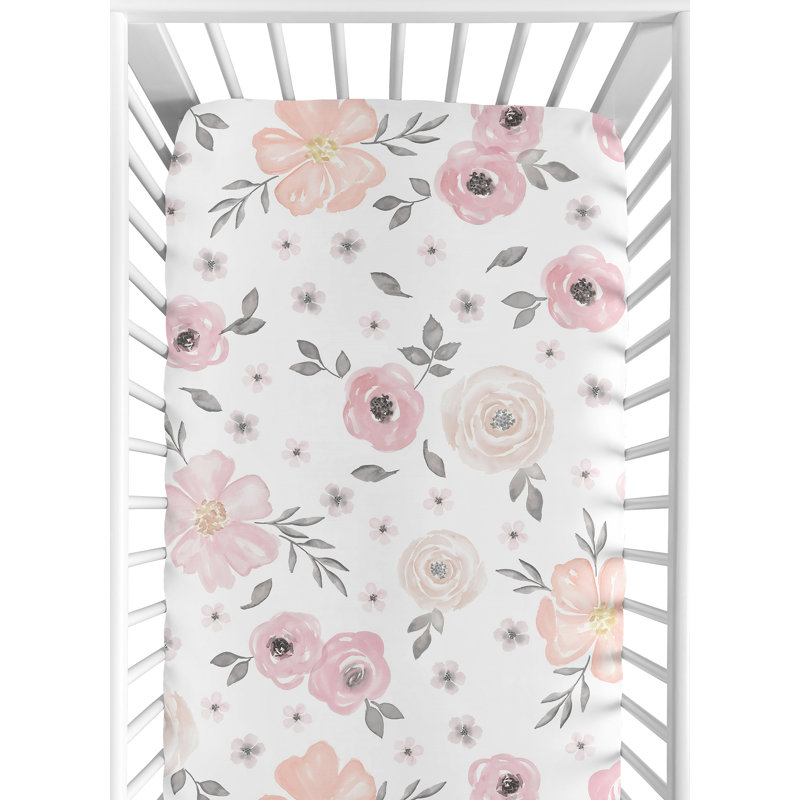 Drap-housse pour lit de bébé aquarelle, Rose/gris