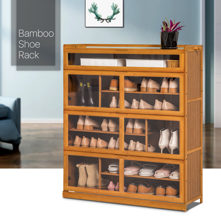 Slide Up Door Entryway Shoe Cabinet - 7 Tier - Brown – MoNiBloom