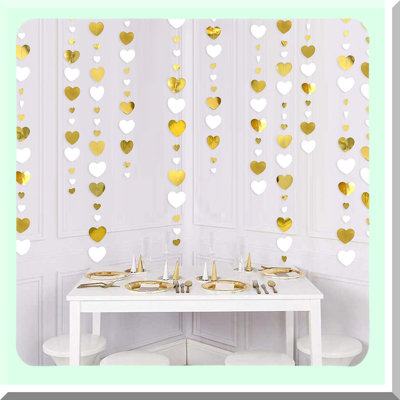 Gold and White Heart Garland for Party and Wedding Decorations