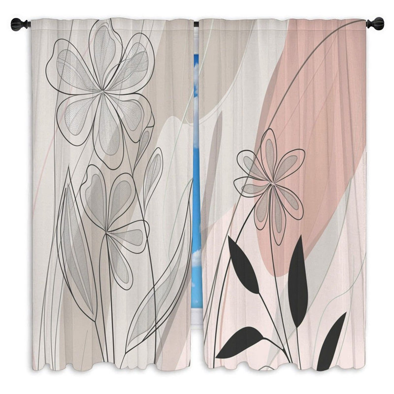 Motif floral de rideaux de fenêtre abstraits - 2 panneaux, L 40 po x L 82 po