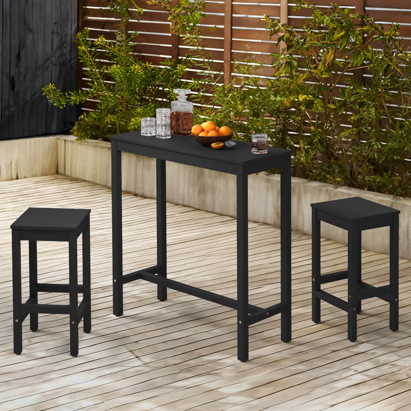 Euler Bar Table And Chairs Set, 39”H x 45”L x 15”W, Black