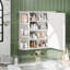 Armoire à pharmacie murale blanche avec miroir et 6 tablettes latérales ouvertes