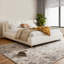 Grand lit plateforme tapissier avec deux coussins amovibles, tissu Boucle, blanc