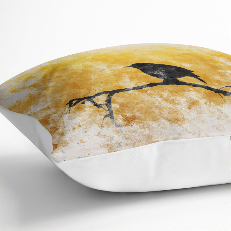 Bird At Sunset Watercolour Square Throw Cushion, 40cm H x 40cm W x 15cm D, White