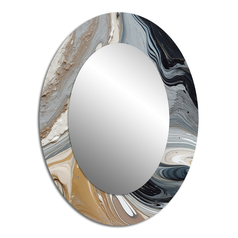 Symphonie grise et turquoise - miroir mural ovale gris, 40 po x 30 po