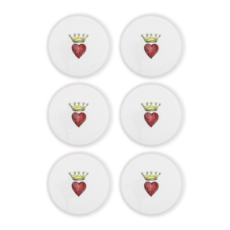 Ensemble d'assiettes élégantes en céramique (6 pièces), 10,2 x 10,2 x 0,4 pouces | 100% céramique, lavable au lave-vaisselle, blanc éclatant, rouge et jaune | Parfait pour recevoir, durable et élégant