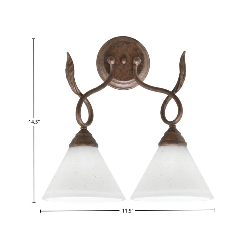 Applique murale 2 lumières Leaf au fini bronze avec verre mousseline blanc 7 po