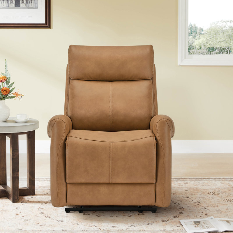 Zero Clearence RV Friendly Vegan Leather Power Recliner, Camel