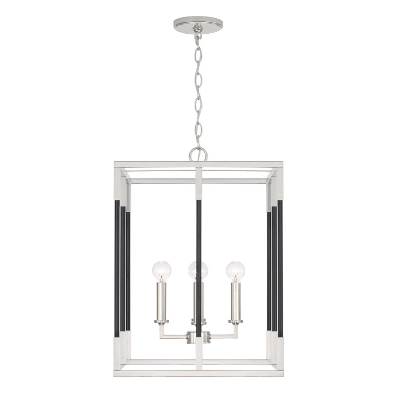 4 - Light Lantern Pendant, Polished Nickel/Black