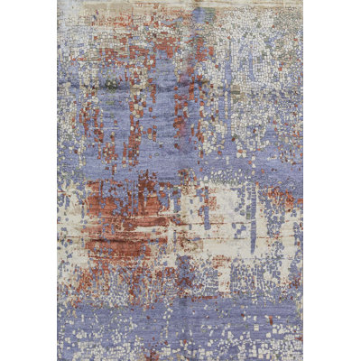 Hand-Knotted High-Quality Purple and Gold Area Rug
