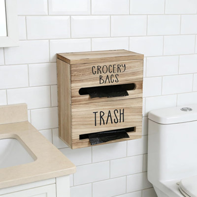 2 In 1 Trash Bag Dispenser, Double Wall Mounted,Wood Trash Bag Holder, Used In Kitchen, Garage, Laundry Room, Can Store Environmentally Friendly Food Bags And Garbage Bags
