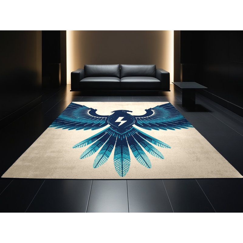 Tapis moelleux et moelleux à motif arc-en-ciel moderne et audacieux en beige et bleu marine, 8 x 10