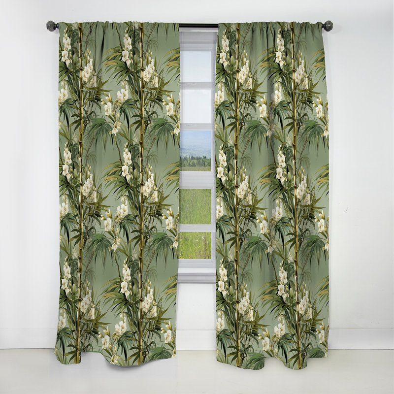Bamboo Elegance Tropical Motif VI - Rideau à motif floral - Rideau occultant à motif floral - 1 panneau, L 52 po x L 84 po