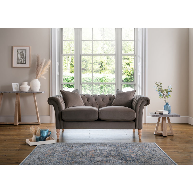 Earl 2 Seater Sofa - Luxury Velvet Upholstered Chesterfield Style Sofa, Grey