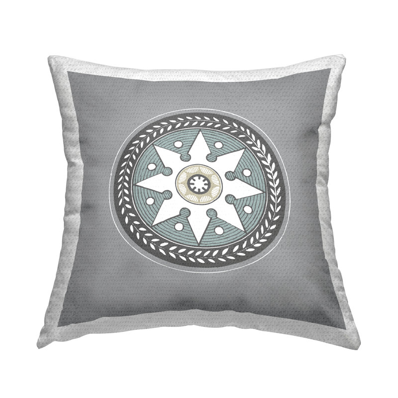 Coussin décoratif d'extérieur à motif de médaillon gris Geoff Tygert