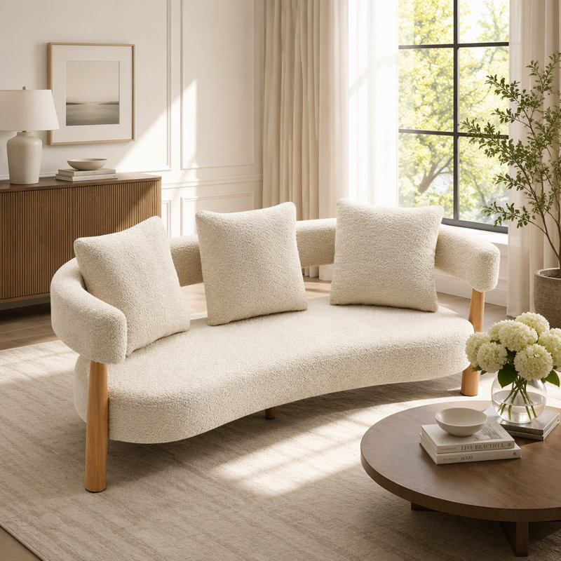 Canapé moderne incurvé rembourré à trois places avec tissu durable et support robuste pour une détente confortable dans le salon