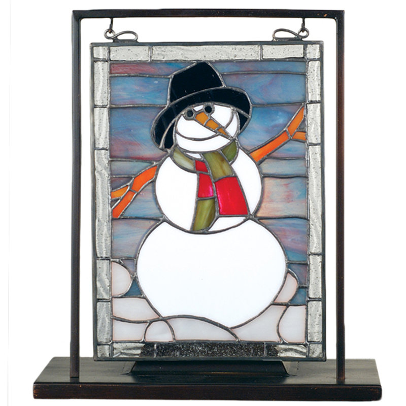 Tiffany Snowman Lighted Mini Tabletop Window Table Lamp