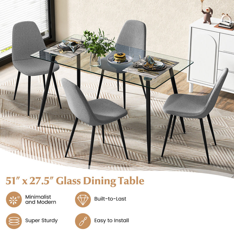 Annesley Glass Top Metal Base Dining Table, Black