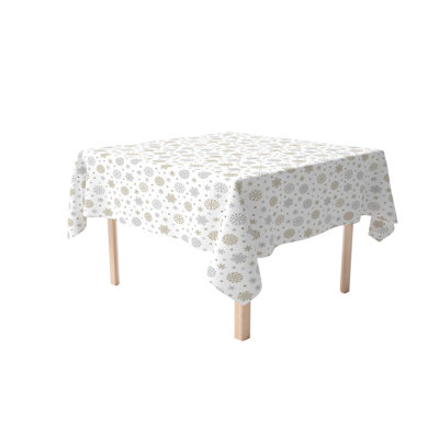 Eggo  Square Tablecloth, 100% Cotton, Gold And Silver Snowflakes