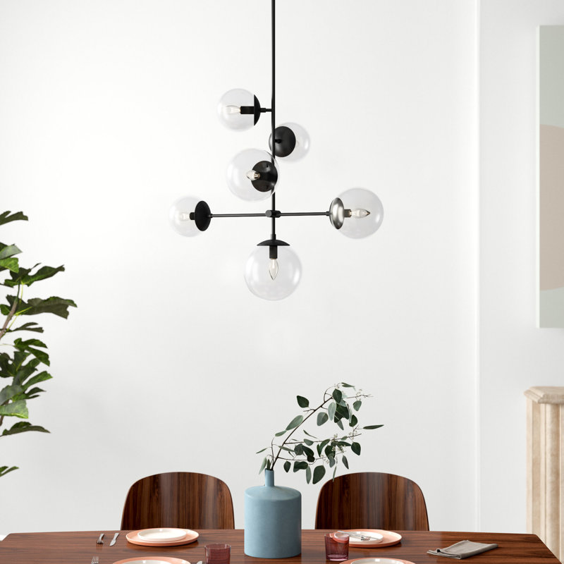 Lustre linéaire moderne Spoutnik à 6 lumières Arverne, Noir mat